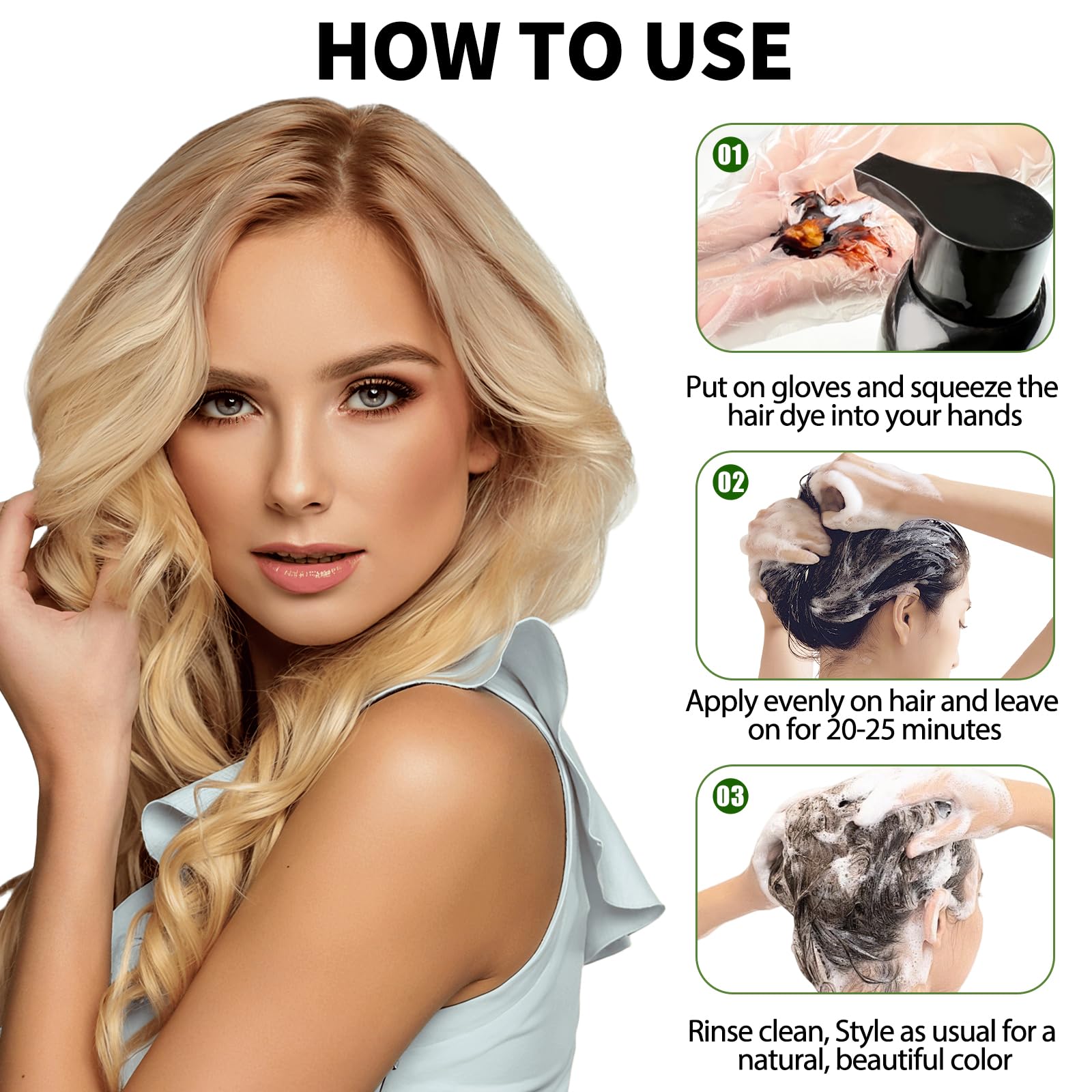 Lunory light blonde hair dye shampoo bottle label emphasizing botanicals and free-from formula.