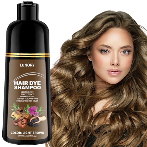 Lunory light brown hair dye shampoo packaging for at-home color convenience.