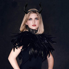 LUNROUG black devil horns headband side view for goth styling