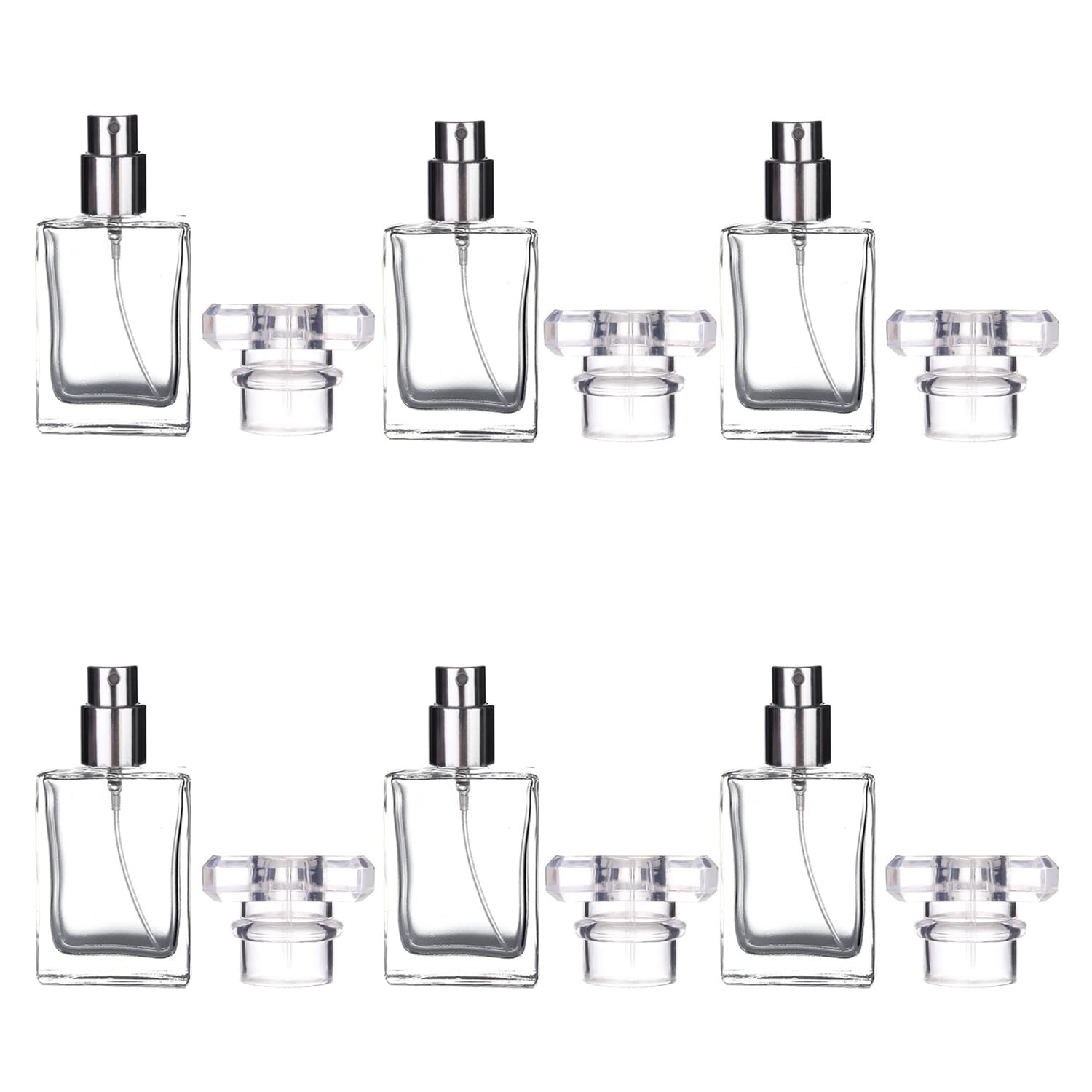 Luojery 6-pack transparent bottle front, compact 30ml travel-friendly perfume carrier