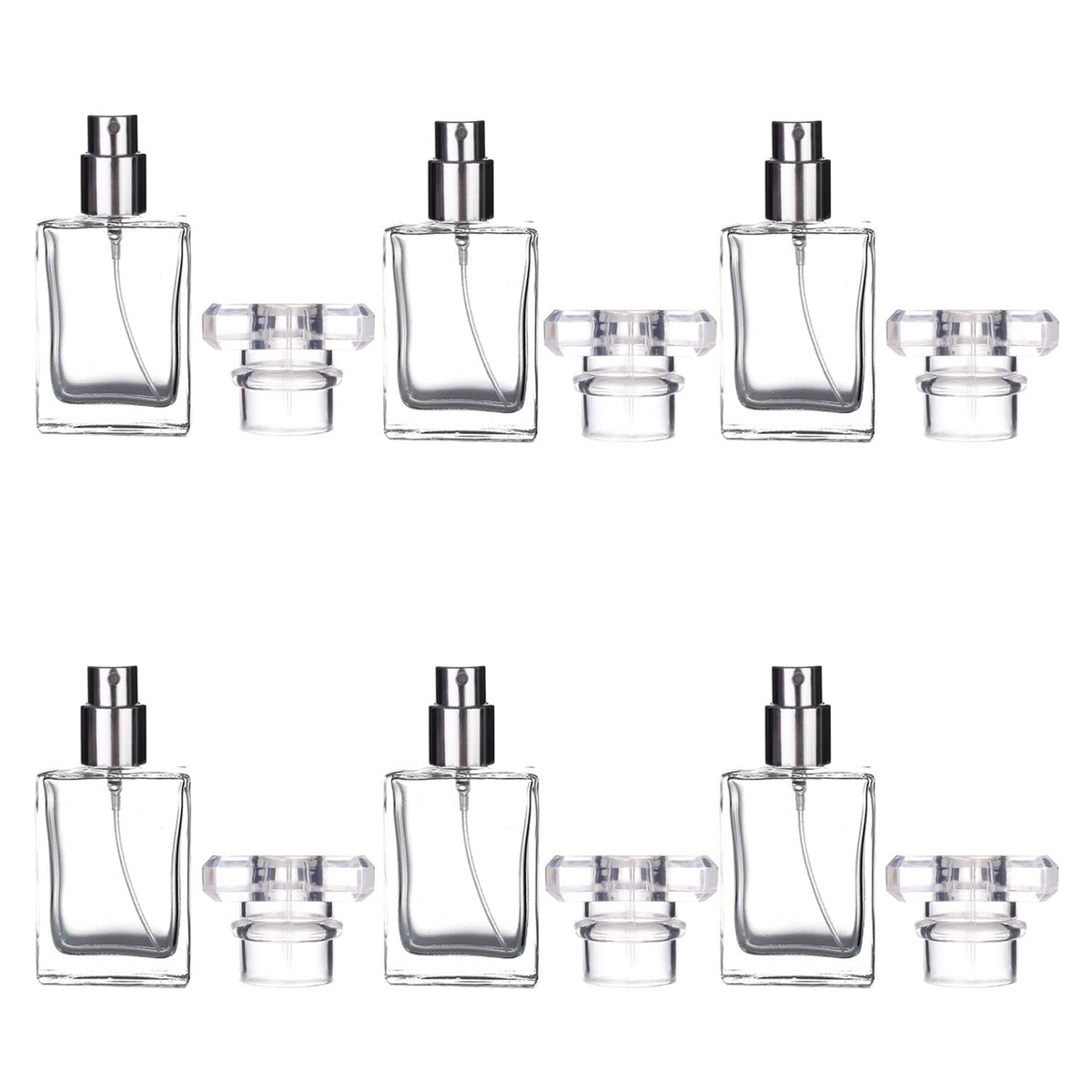 Luojery 6-pack transparent bottle front, compact 30ml travel-friendly perfume carrier