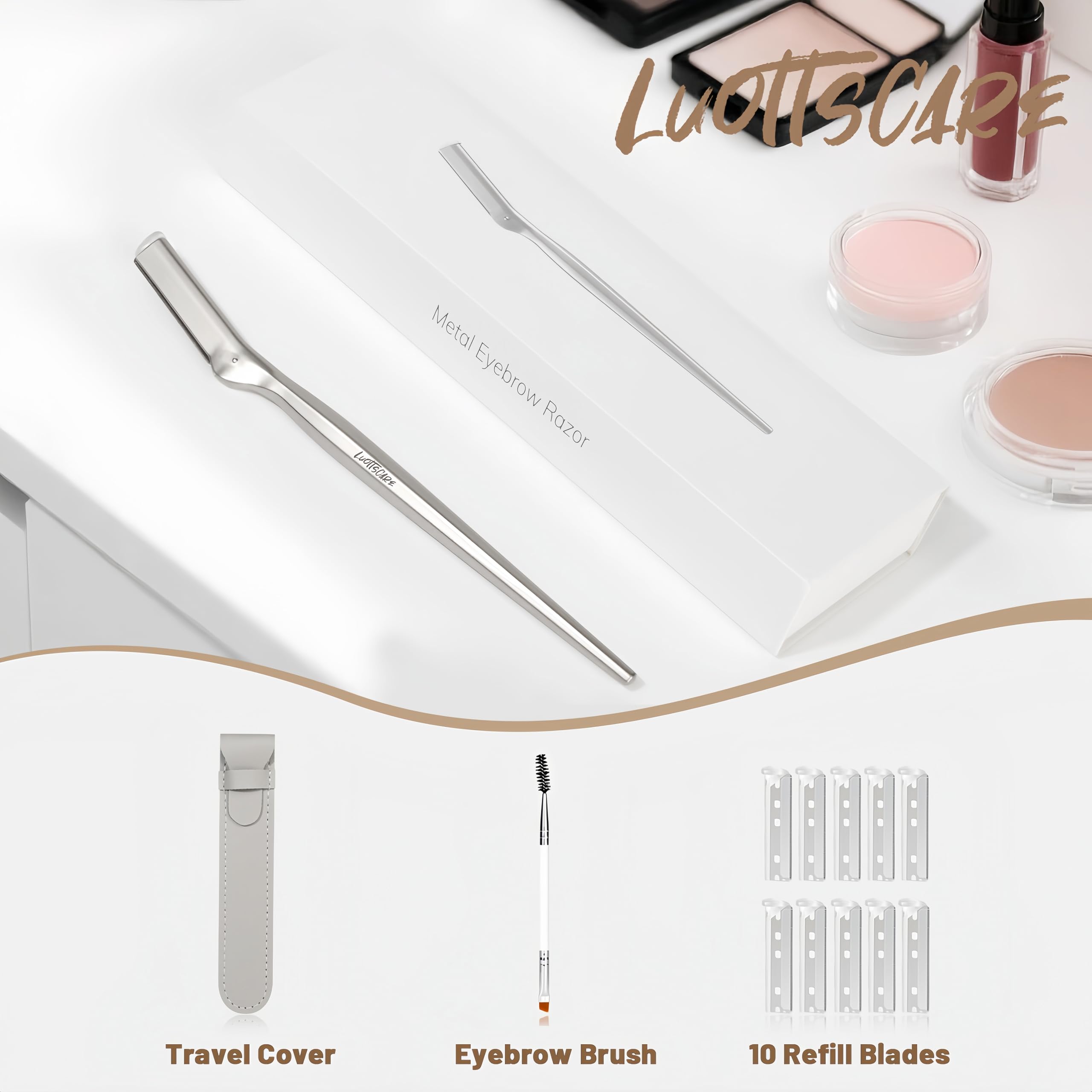 LuottsCare usage at 30-degree angle for safe eyebrow grooming.