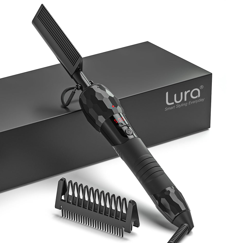 LURA hot comb with digital display showing precise temperature for styling