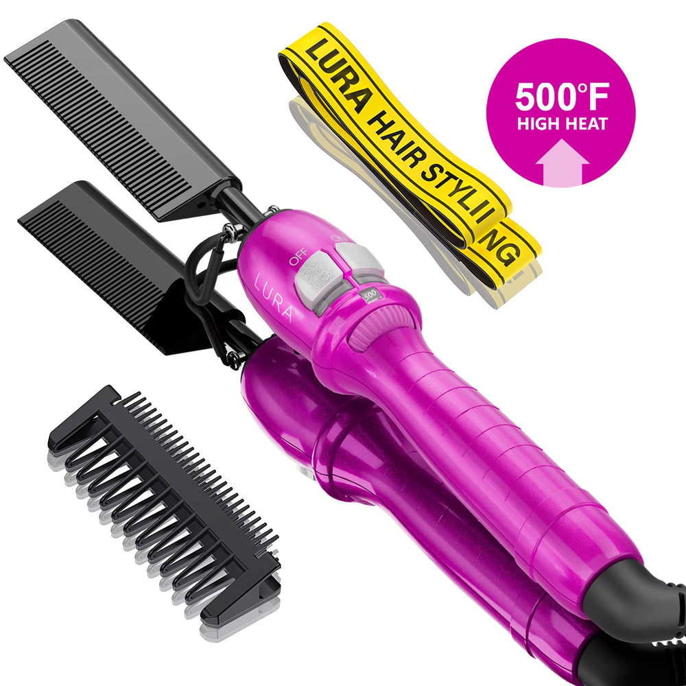 LURA pink hot comb dual voltage indicator for travel-friendly styling