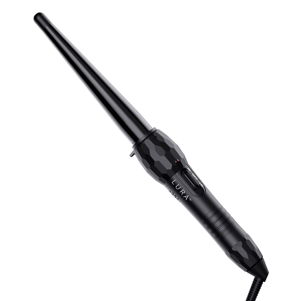 LURA curling wand close-up showing ceramic-tourmaline coating for smooth frizz-free curls