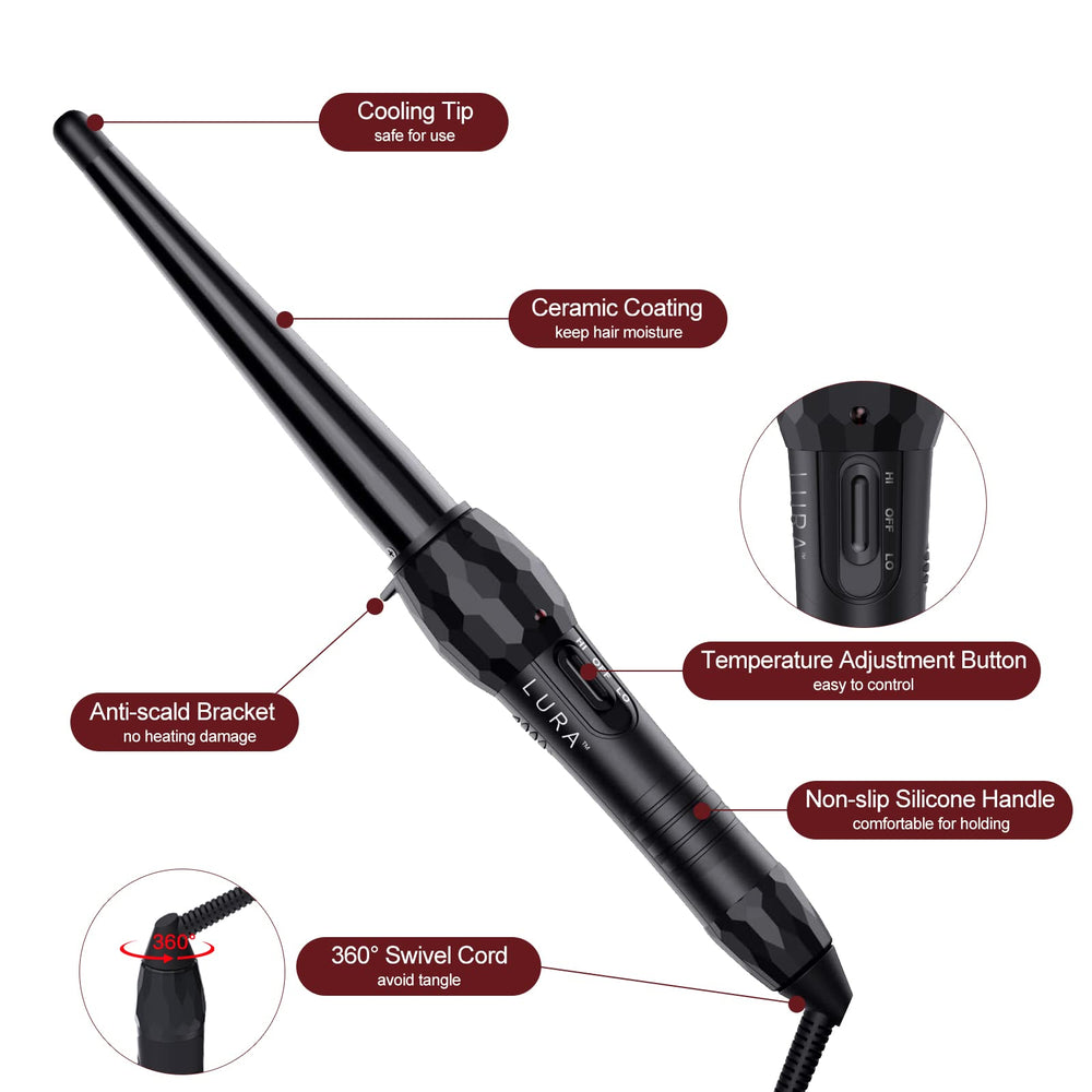 LURA curling wand half-to-one-inch barrel for natural curls in action