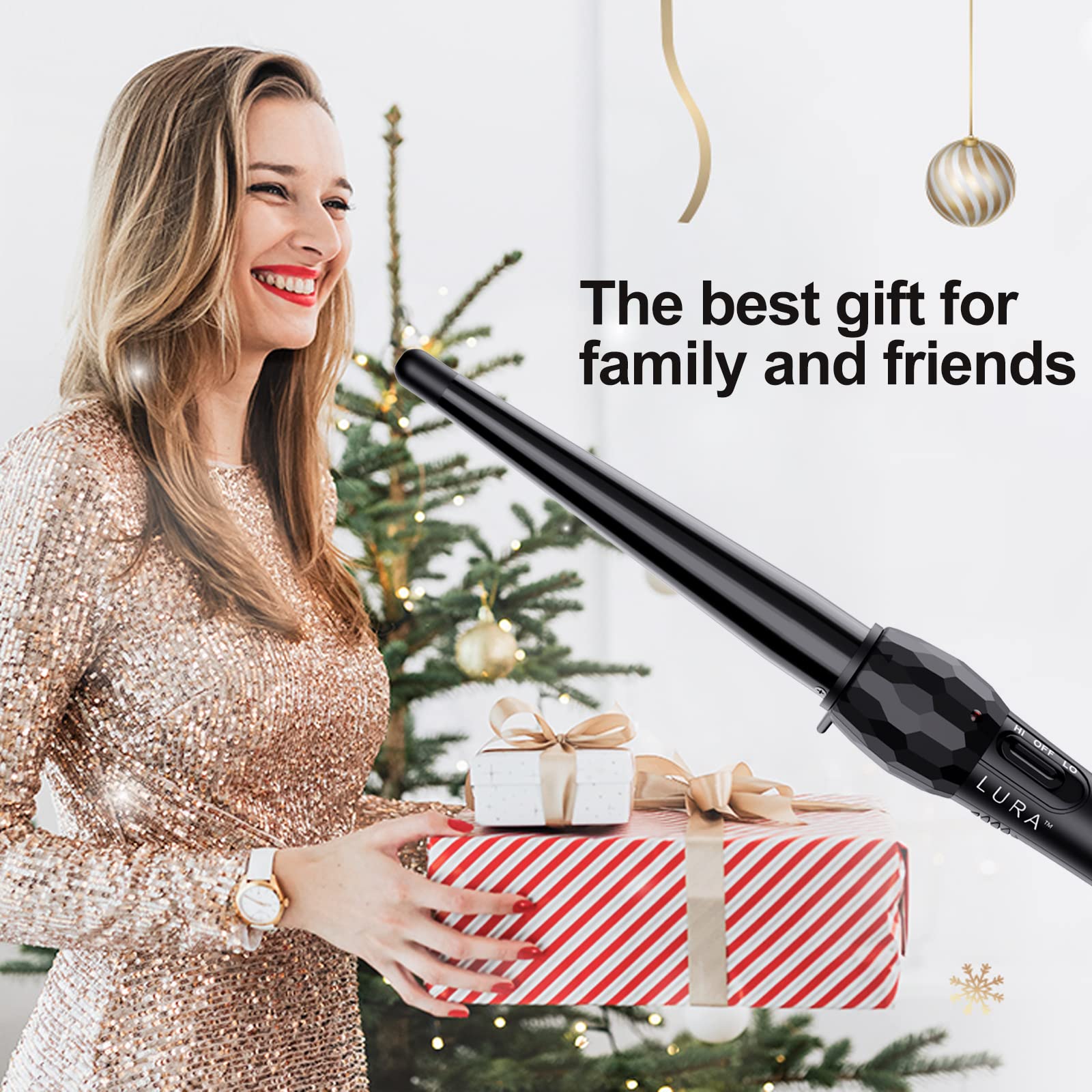LURA curling wand demonstrates shiny waves on all hair types