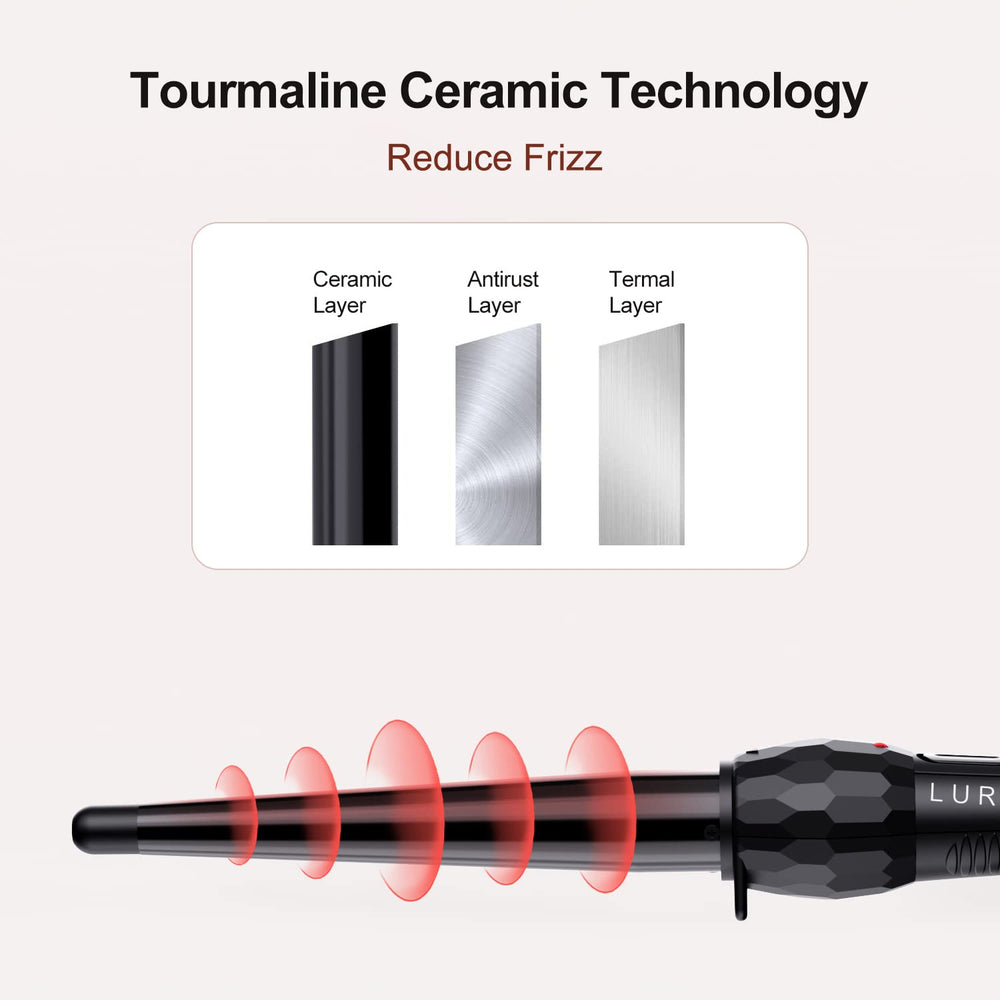 LURA curling wand swivel cord demonstrating safe, easy handling during styling