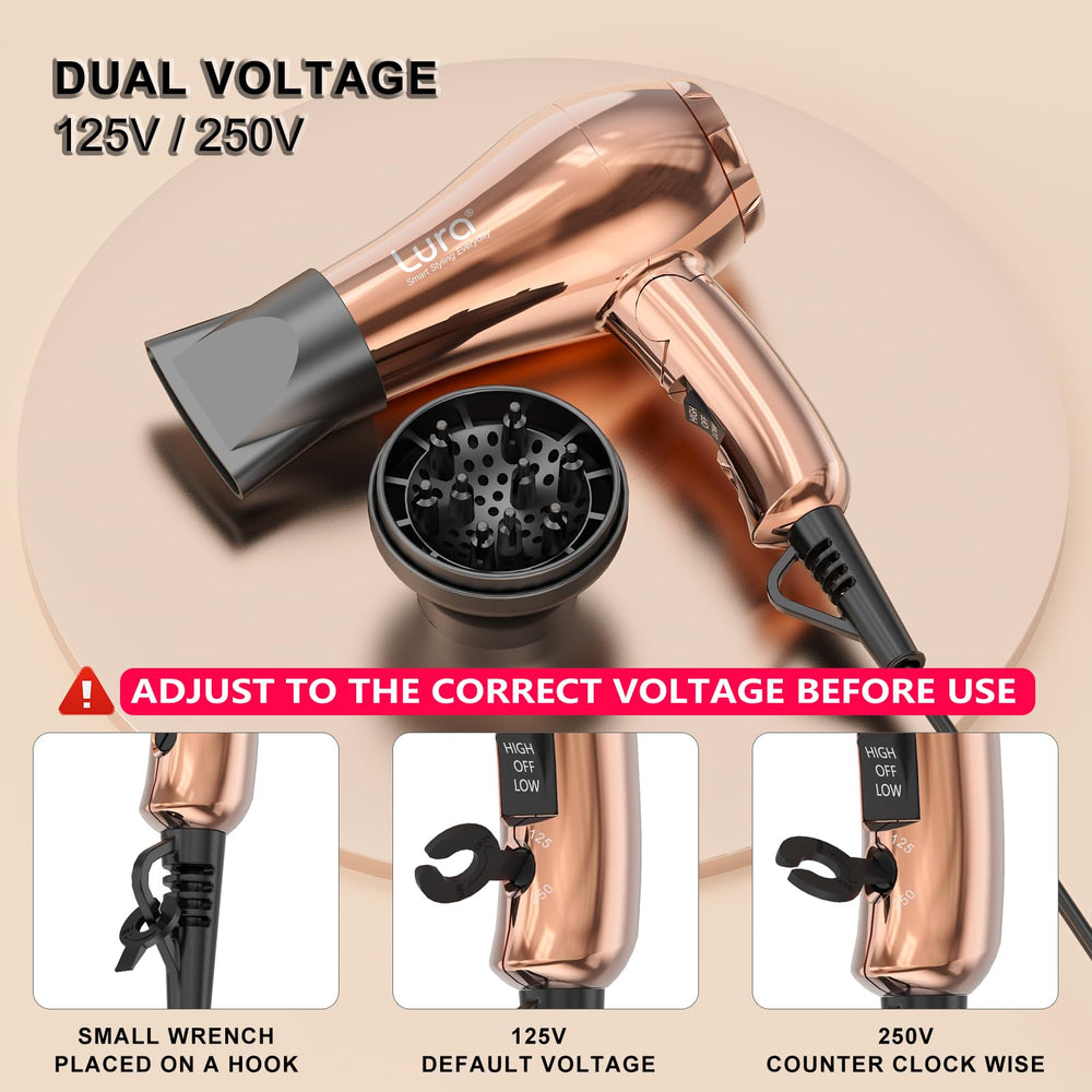 LURA travel dryer 1200W motor powers quick drying with DC turbofan