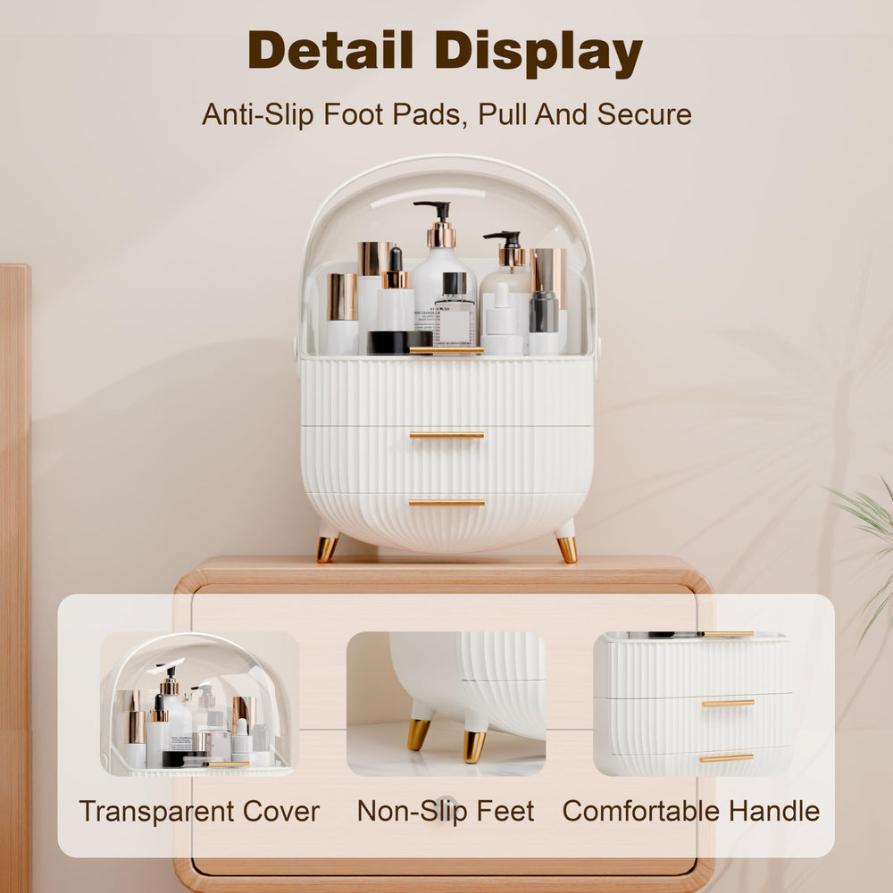 LURCNS makeup organizer with transparent cover protects cosmetics from dust and moisture during use