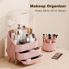 Lurcns transparent lid and gold handle add a chic, dustproof display for cosmetics.