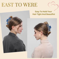 LuSeren large blue claw clip securing thick or curly hair during daily wear.