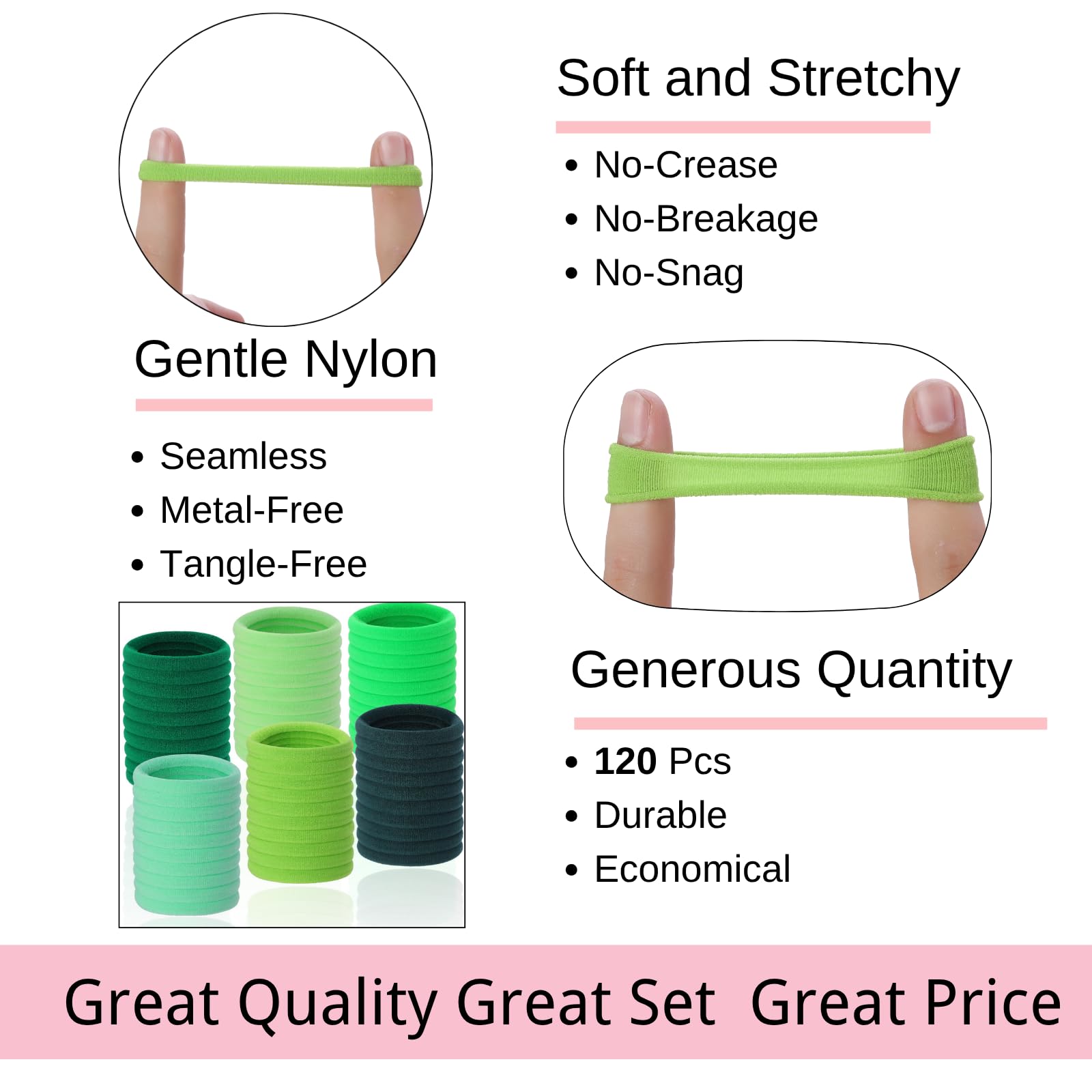 LuSeren seamless nylon material highlights gentle stretch and snag-free design.
