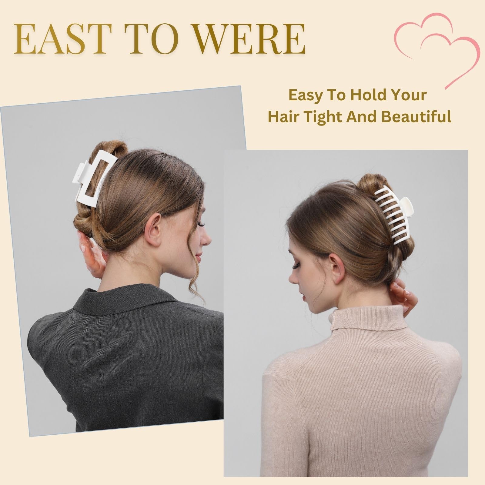 LuSeren white hair clip on thick hair demonstrates strong hold.