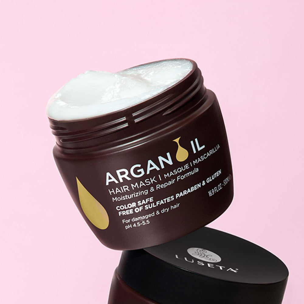 Luseta Argan Oil Hair Mask on damp hair showing even distribution and manageability