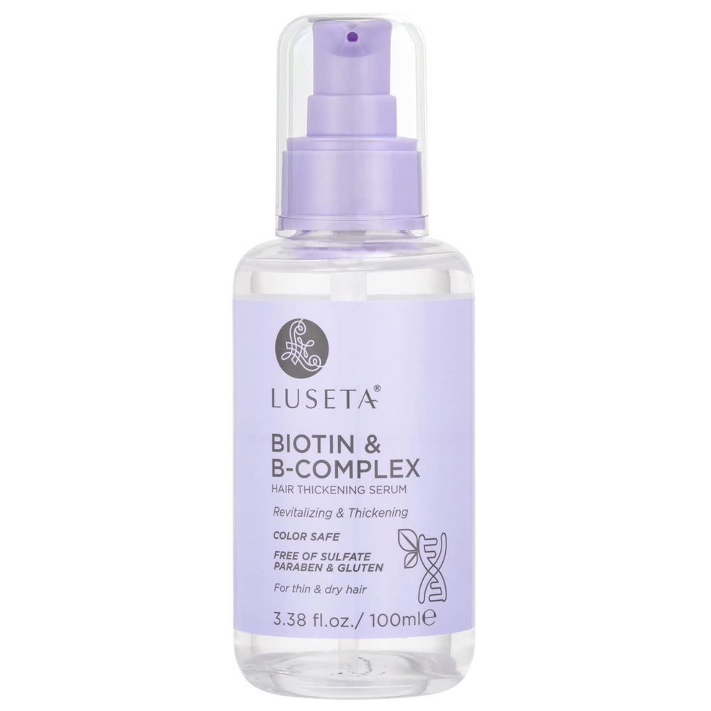Luseta Biotin B-Complex Hair Oil bottle shows lightweight formula for thicker looking hair