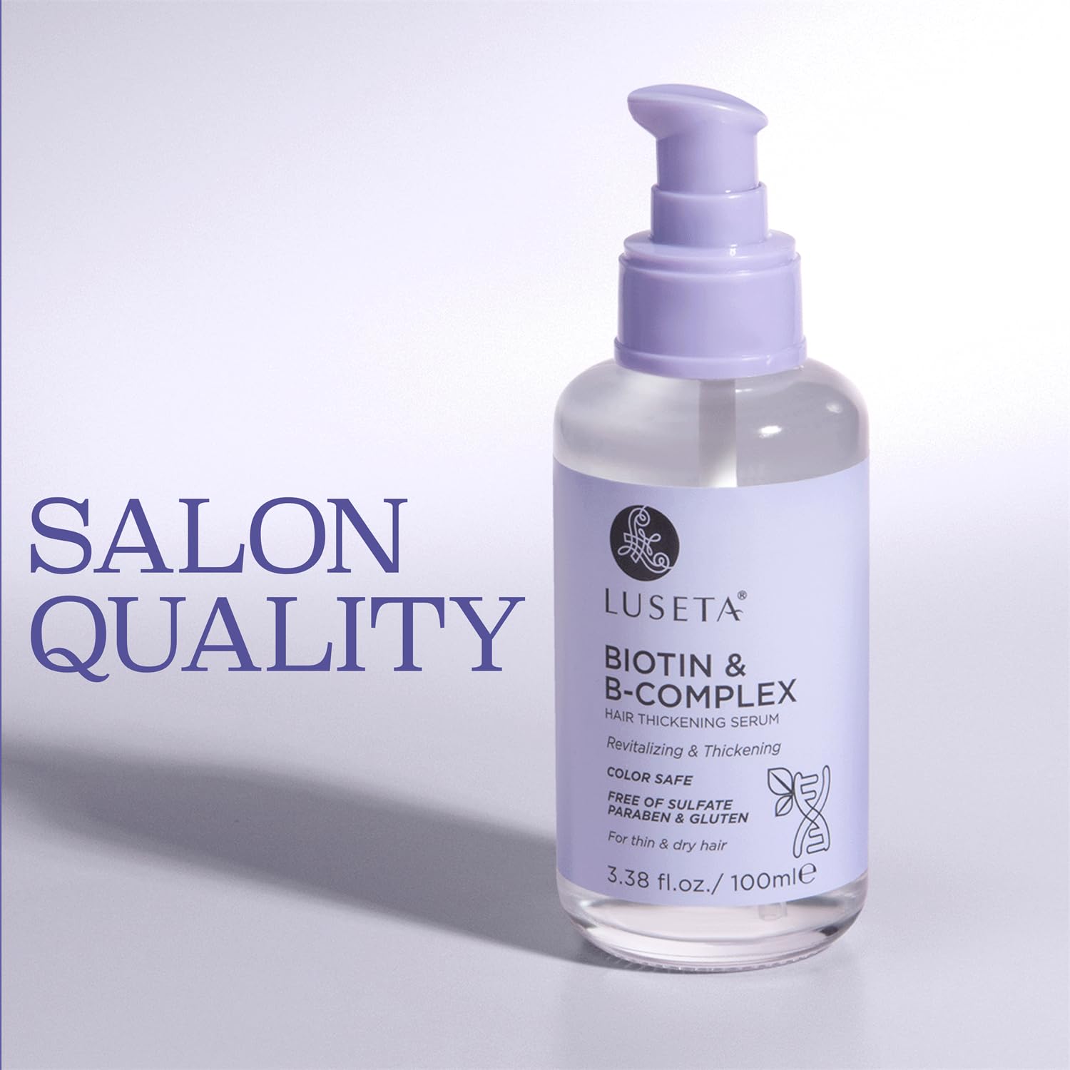 Luseta Biotin B-Complex Hair Oil ingredient close-up featuring biotin and caffeine