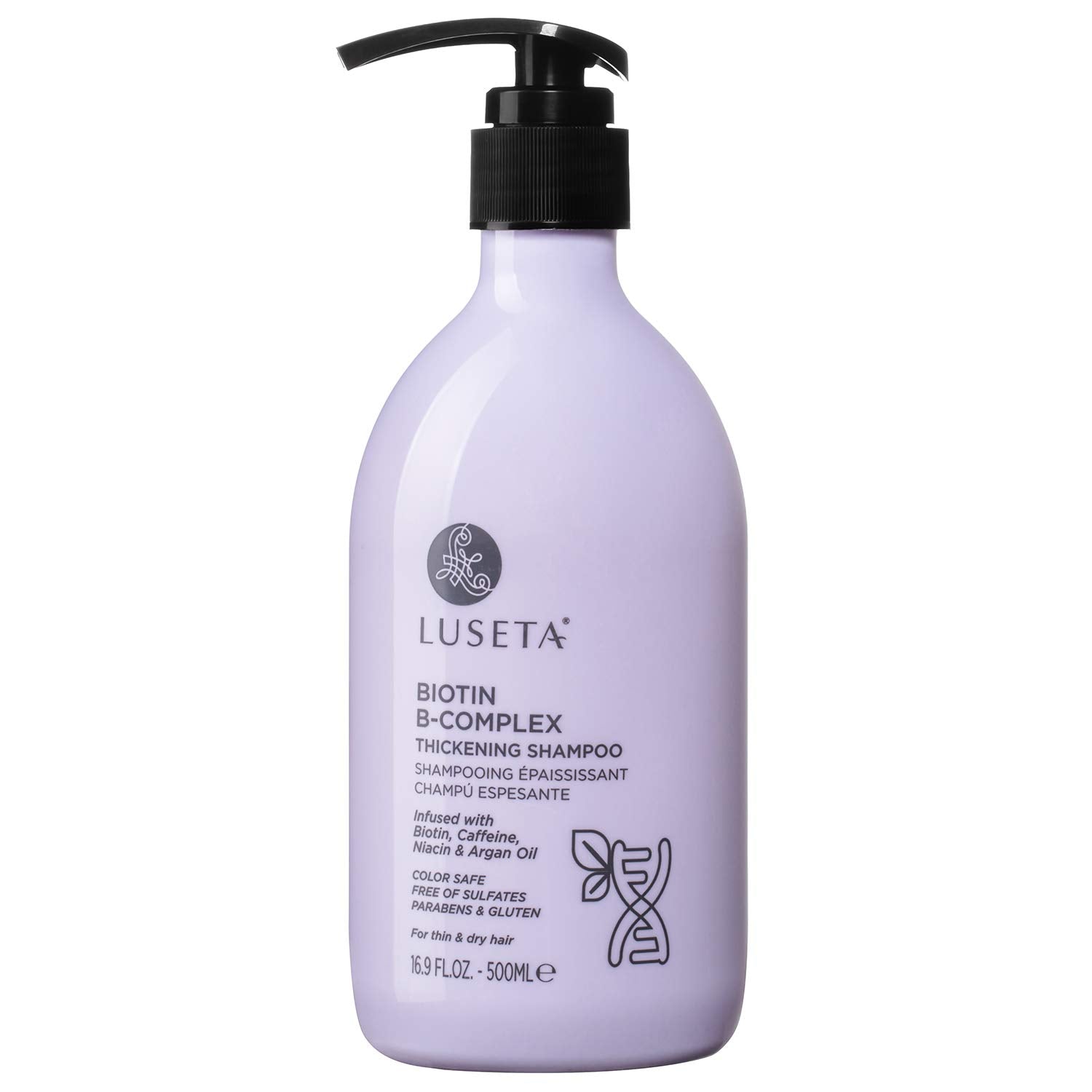 Luseta Biotin B-Complex Shampoo bottle promotes healthier-looking hair.