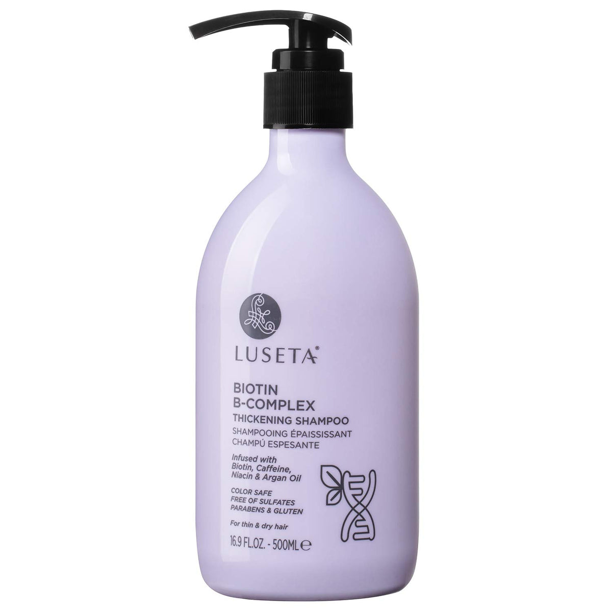 Luseta Biotin B-Complex Shampoo bottle promotes healthier-looking hair.