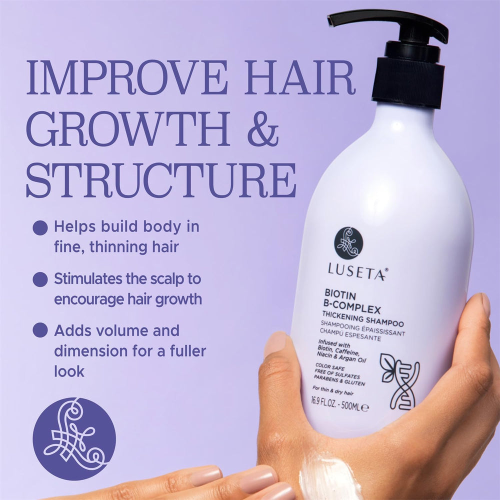 Luseta Biotin B-Complex Shampoo lathering on scalp during a gentle massage.