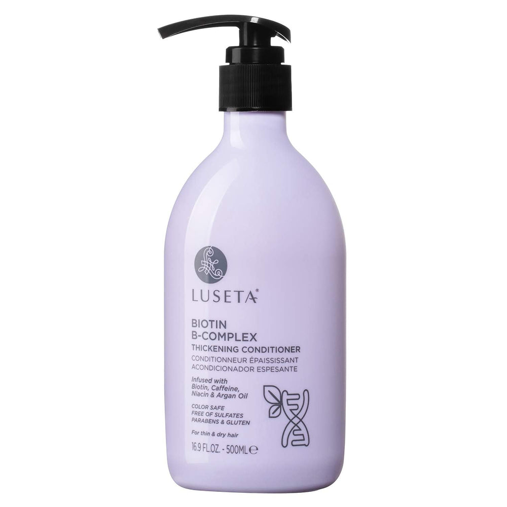 Luseta Biotin B-Complex Thickening Conditioner bottle promotes color-safe conditioning.