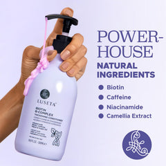 Luseta Biotin B-Complex Thickening Conditioner pump for easy, mess-free application.