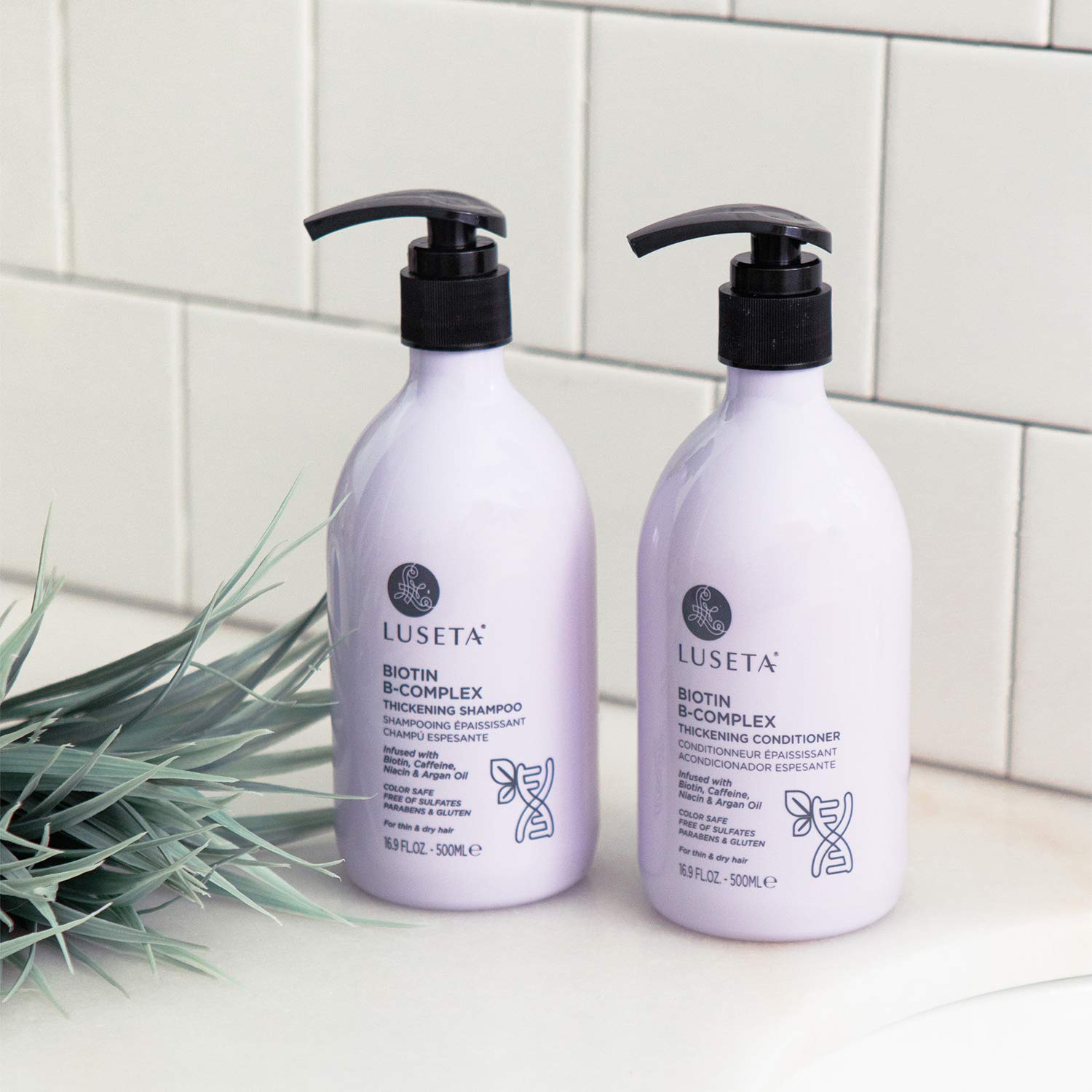 Luseta Biotin B-Complex packaging notes color-treated hair safety.