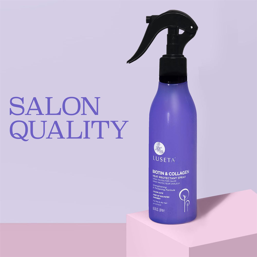 Luseta Biotin & Collagen Heat Protection Spray after styling shine and resilience.