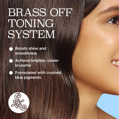 Luseta blue conditioner bottle highlighting tone correction for brunette hair.