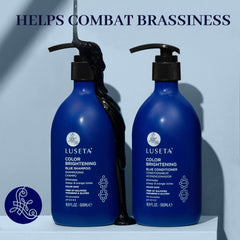 Luseta Blue Shampoo and Conditioner Duo Pack on display highlighting color maintenance.