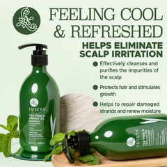 Luseta clarifying shampoo action image demonstrates a fresh cleanse for roots.