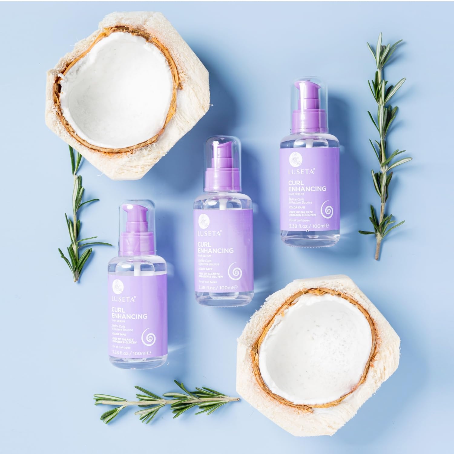 Luseta coconut-infused oil on hair ends provides hydration and shine.