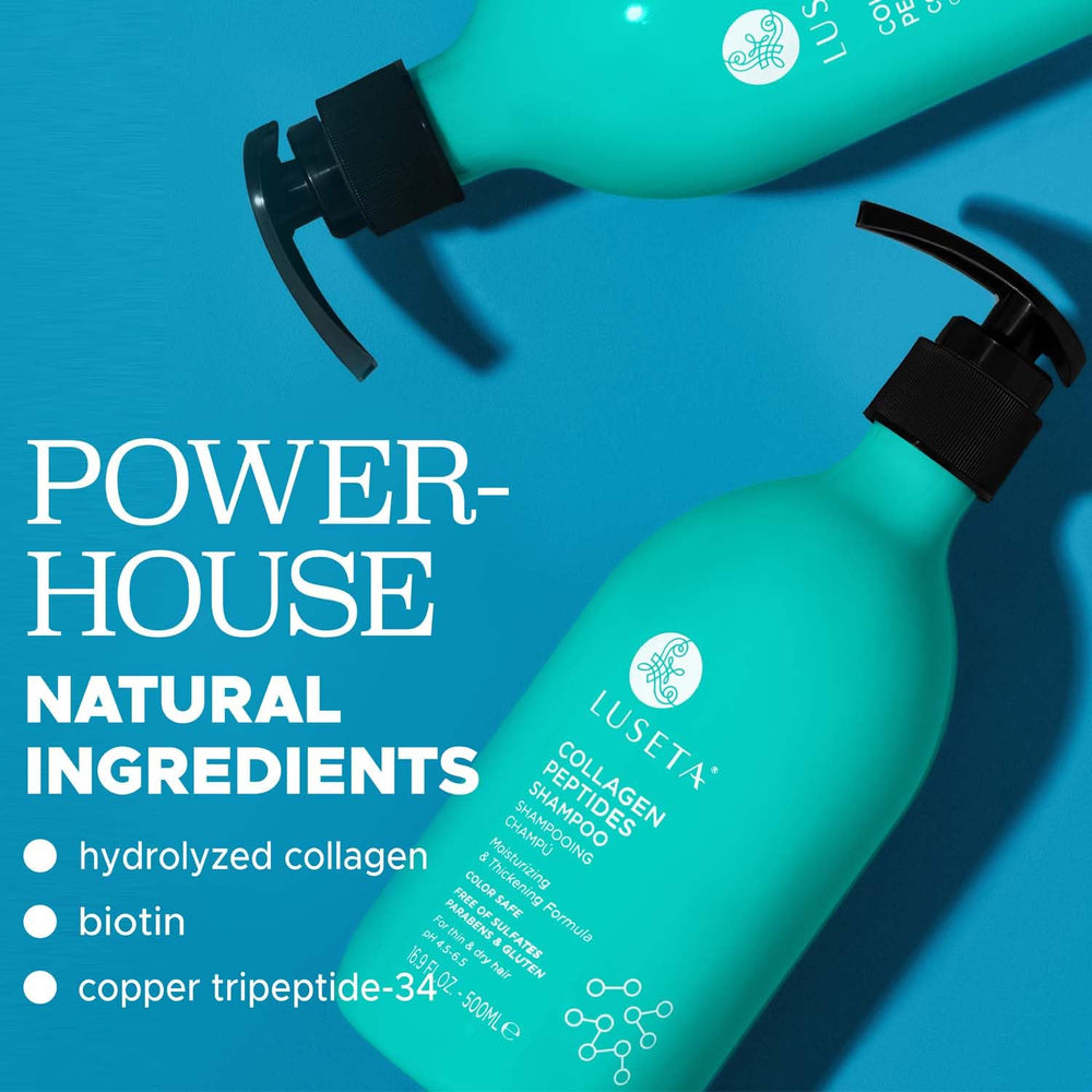 L Luseta collagen peptides shampoo ingredients label highlights peptide blend for nourishing strands