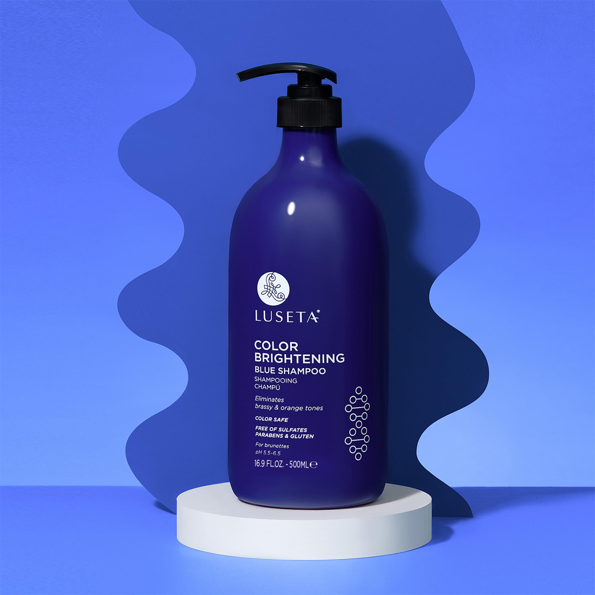Luseta Color Brightening Blue Shampoo used in color-care routine for treated hair.