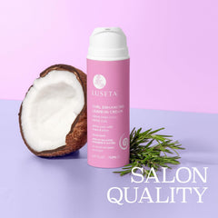 Luseta Curl Defining Cream application on hands demonstrating even distribution for frizz control.