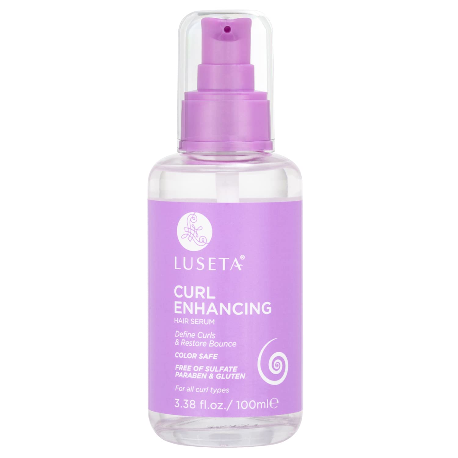 Luseta Curl Enhancing Hair Oil bottle showcases anti-frizz and curl definition.