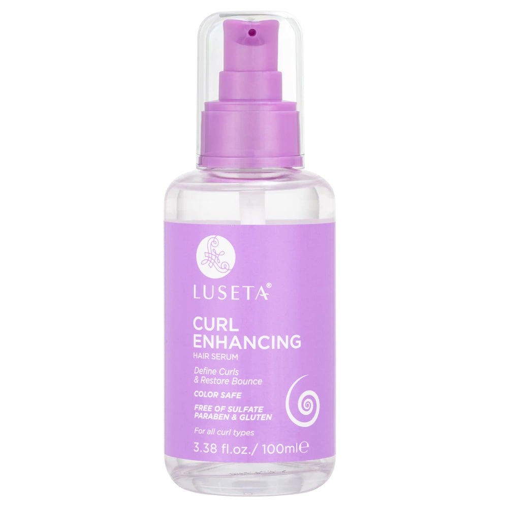 Luseta Curl Enhancing Hair Oil bottle showcases anti-frizz and curl definition.