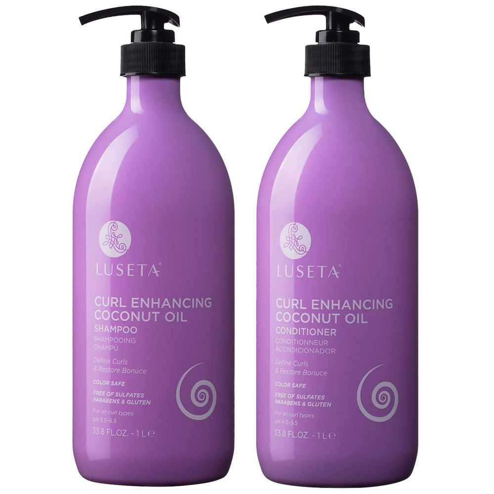 L LUSETA Curly Shampoo bottle with coconut oil for defined curls and gentle cleansing.