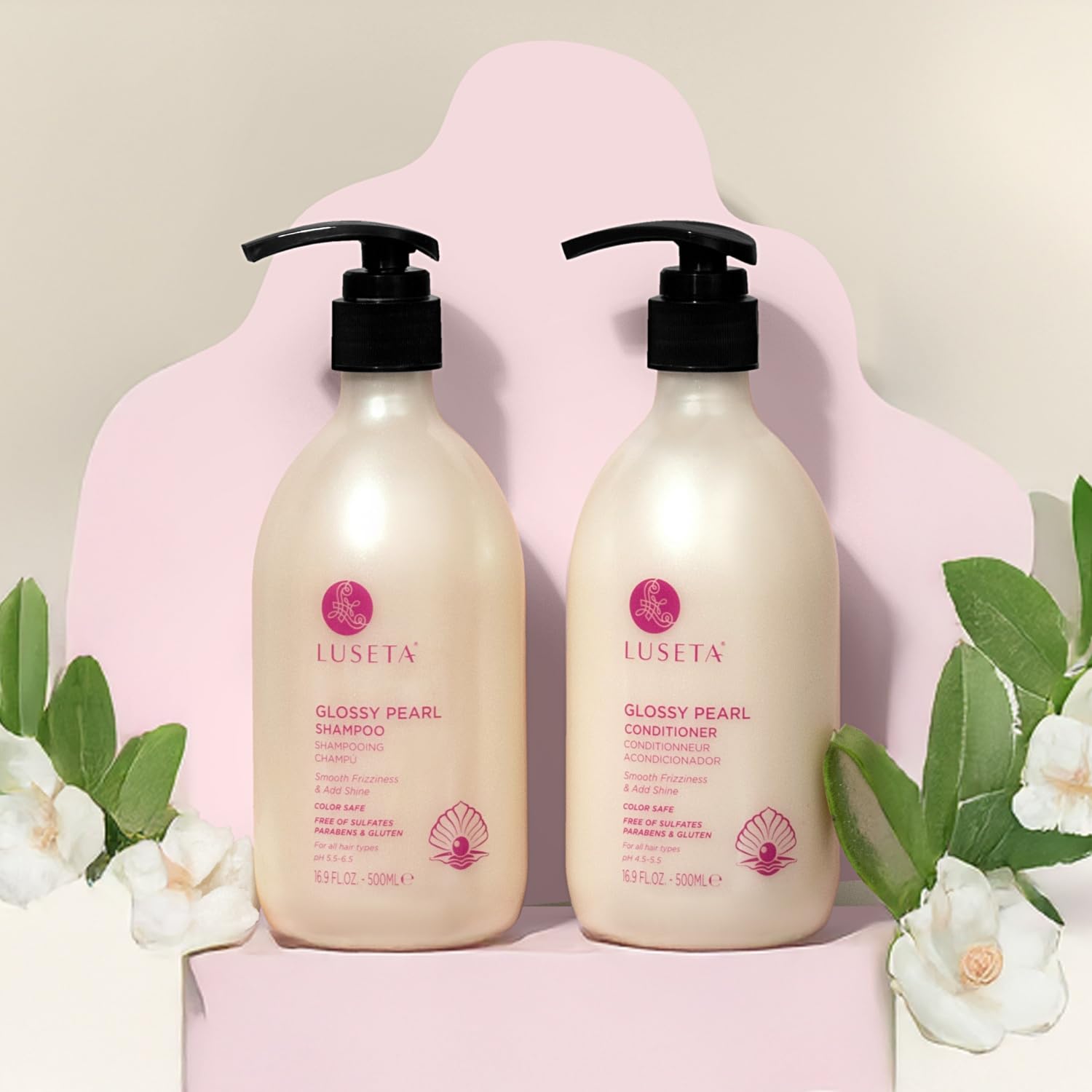 Luseta Glossy Pearl conditioner bottle highlights deep conditioning for manageable, shiny strands