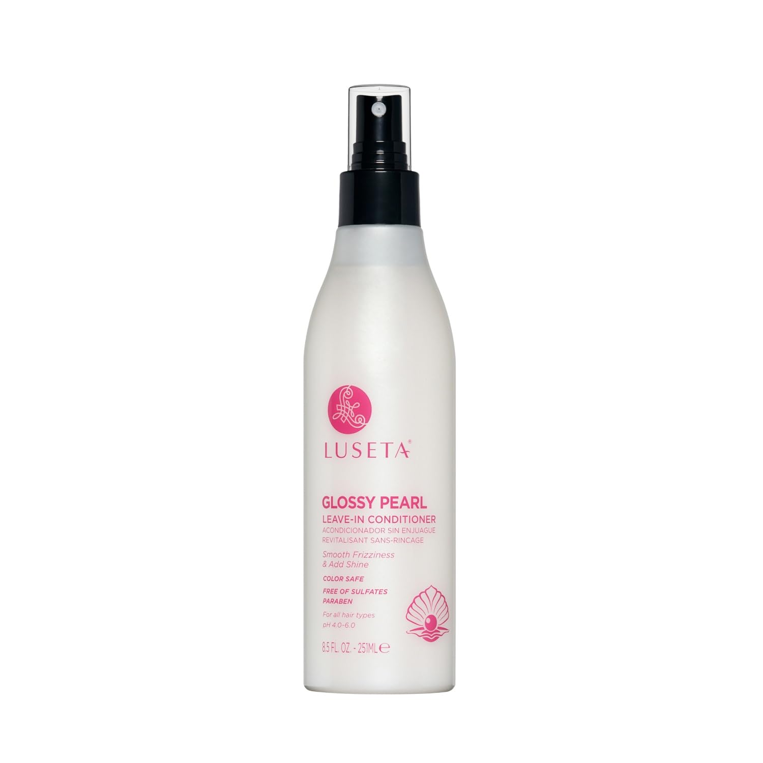 Luseta Glossy Pearl Leave-In Conditioner bottle delivers deep hydration for dry hair.
