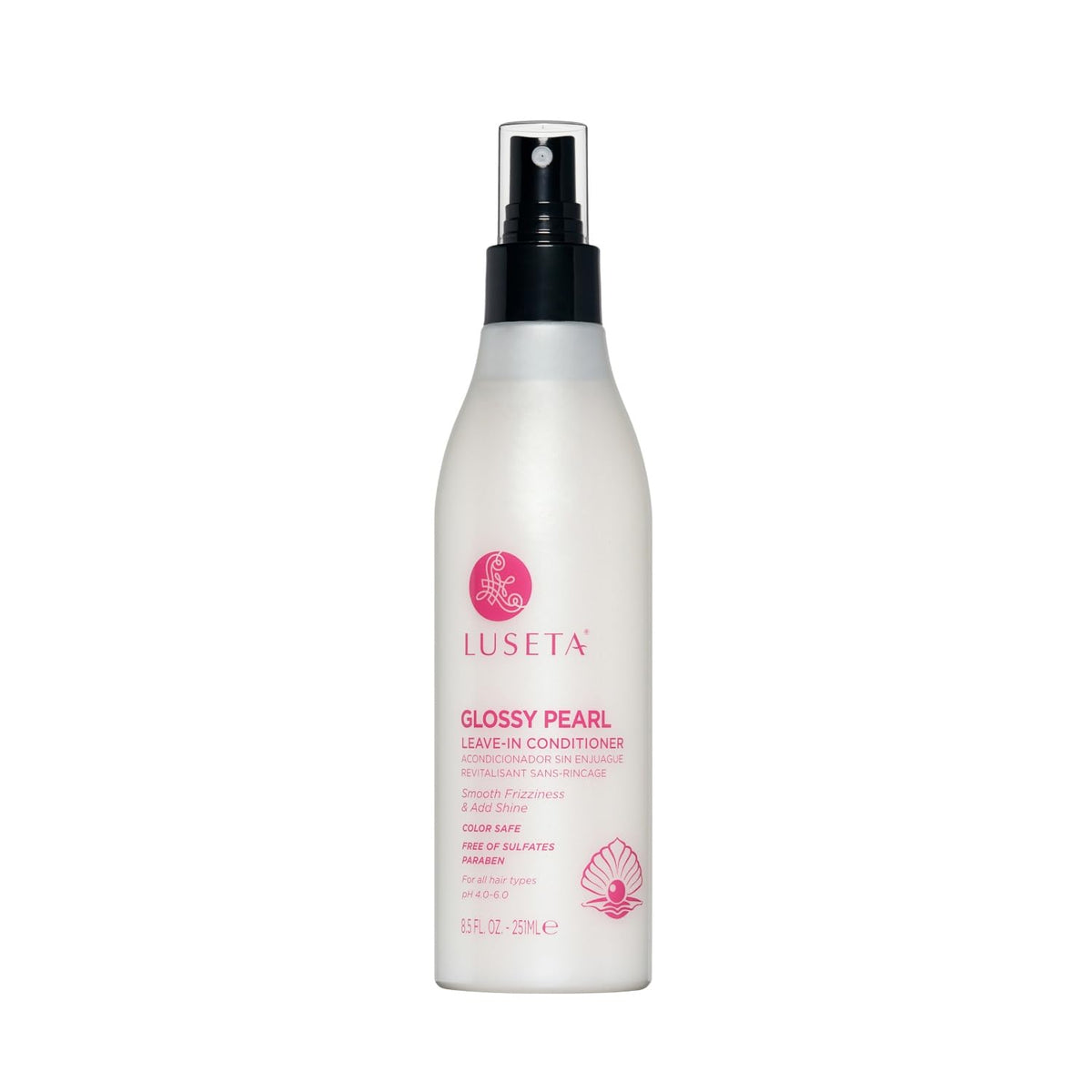 Luseta Glossy Pearl Leave-In Conditioner bottle delivers deep hydration for dry hair.