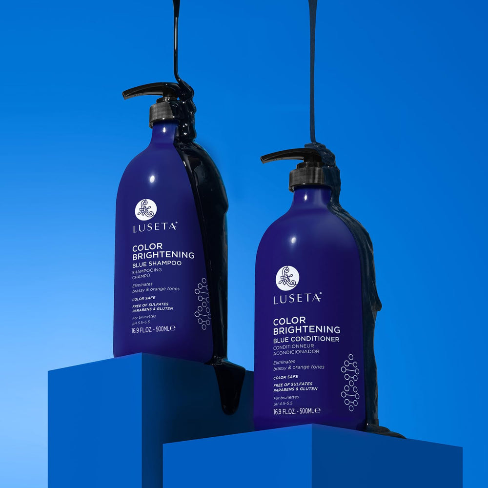 Luseta hair-care ritual with towel-dried hair, ready for color-brightening routine.