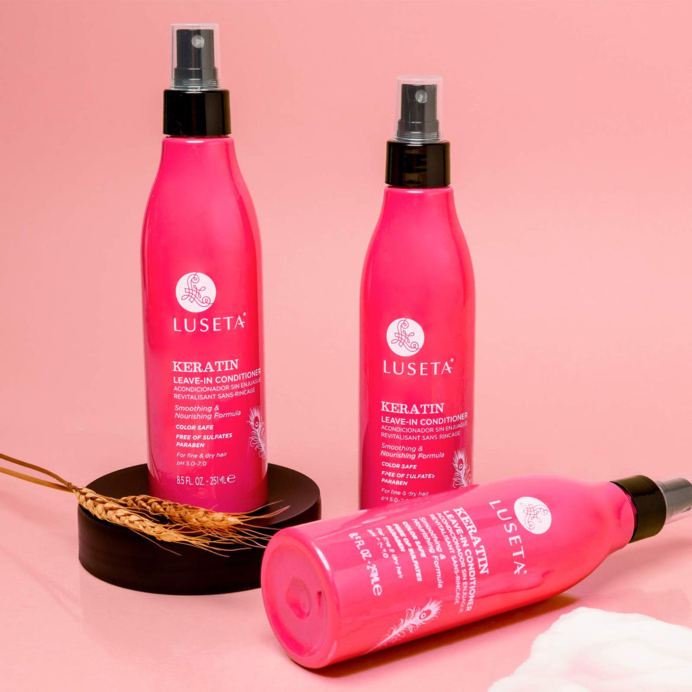 Luseta Keratin Leave-In Conditioner for dry damaged hair delivers hydration and manageability.