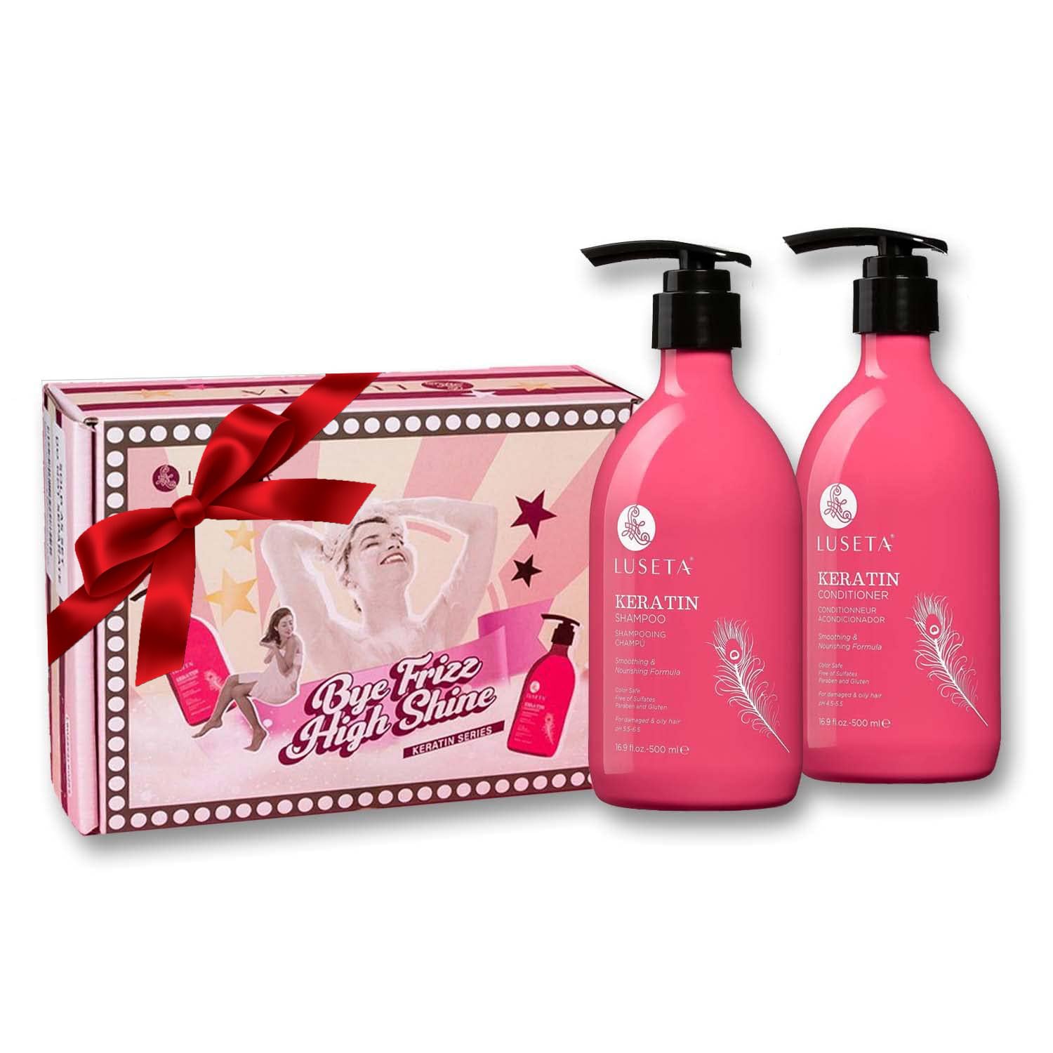 Luseta Keratin Shampoo bottle 16oz promotes smooth frizz-free hair