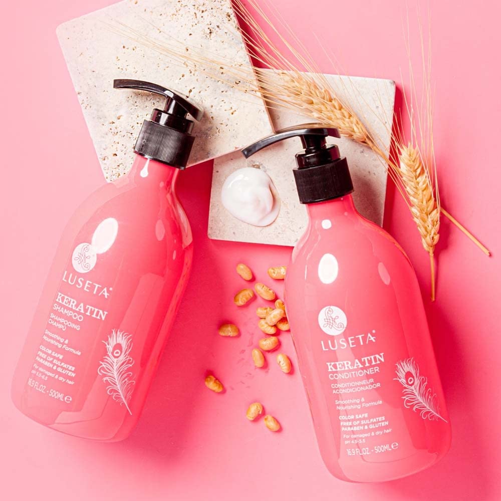 Luseta Keratin Shampoo lather action showing cleansing with keratin nourishment
