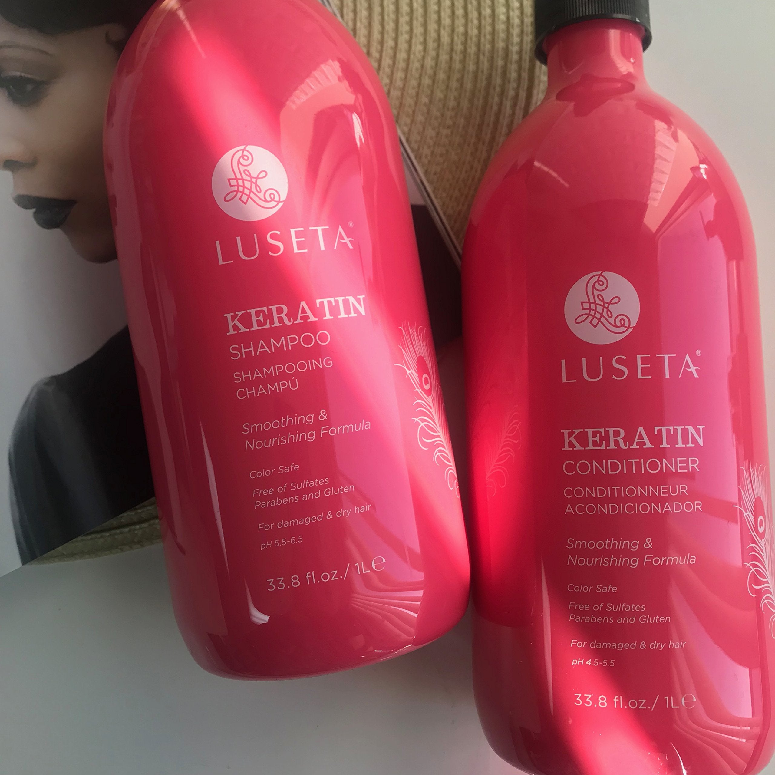 Luseta Keratin Smooth nourishing bottle indicates keratin-rich care for strength.