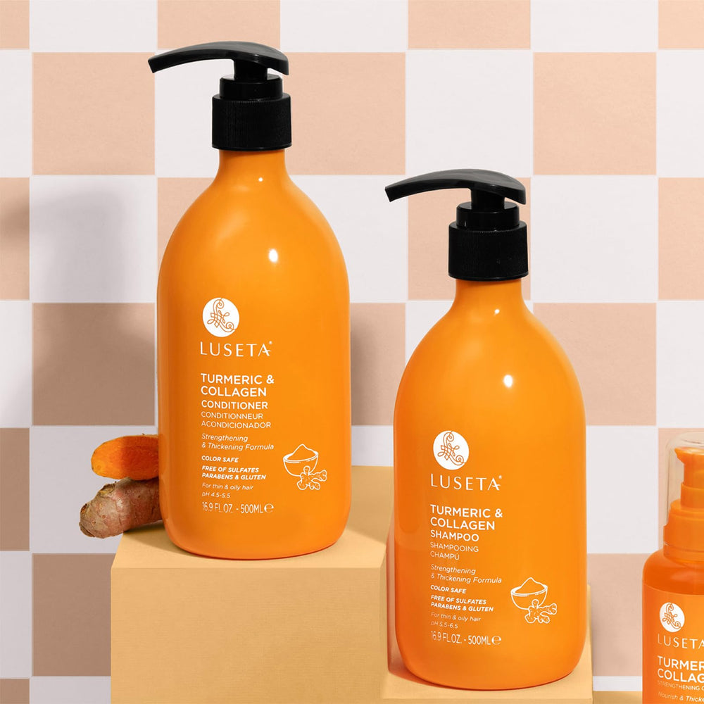 Luseta long-hair care routine setup with set demonstrates daily wash for shine.