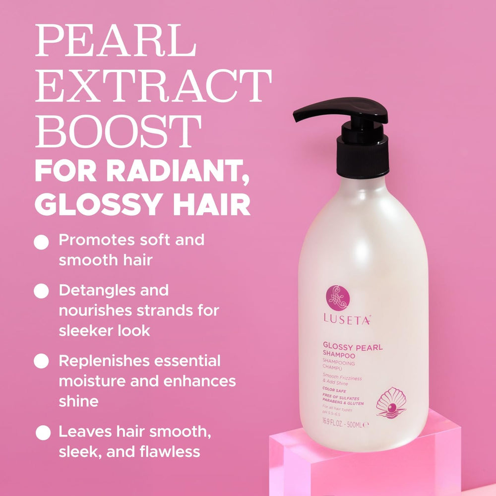 Luseta Pearl extract closeup promoting luminous, healthy-looking hair.