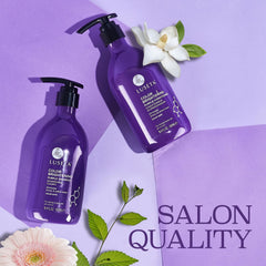 Luseta purple shampoo close-up highlighting violet formula to neutralize brassiness.