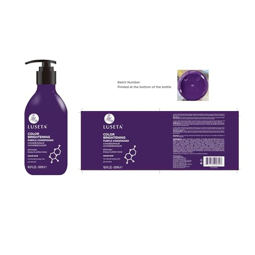 Luseta purple shampoo set on a bathroom shelf for color-treated hair routine.
